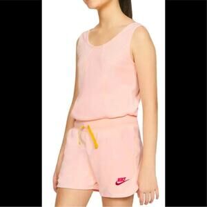 NIKE‎ Girls Heritage Pink Peach Terry Tank Top Romper Shorts Size Large